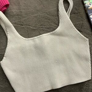Babaton Ribbed Cream Crop Top